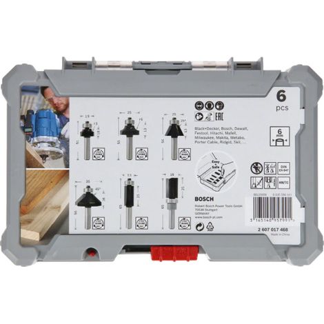 Bosch – Coffret de fraises pour défonceuse et affleureuse – 6 pièces – Fraises à chanfreiner et à rayonner – Pour bois dur et matériaux composites