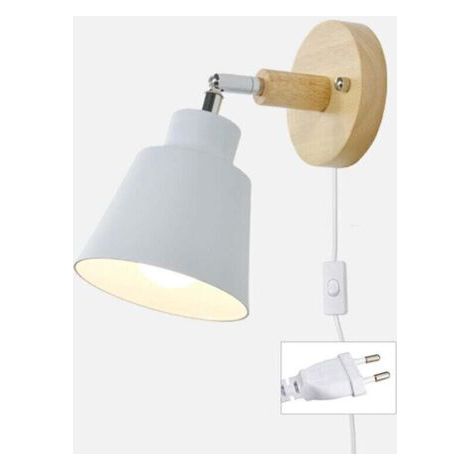 Aplique de pared con interruptor de encendido/apagado y enchufe, lámpara de noche moderna, lámpara de pared vintage Macaron E27, aplique de pared de madera, adecuado para sala de estar y dormitorio (b (1/5)