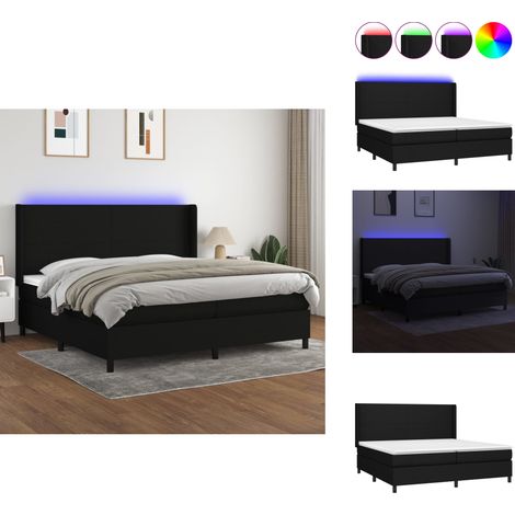 Sommier à lattes de lit matelas LED Noir 200x200 cm Tissu - Lit Plateforme - Lit Design - Lit Moderne - Lit Double - Sommier Tapissier (1/5)