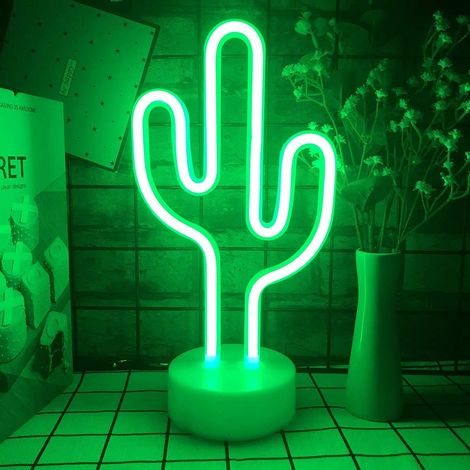 Lampe Néon Cactus - Avec Socle Détachable - Alimentation USB ou Piles - Décoration Chambre Enfants Adultes - Pour Intérieur Fête Halloween Noël - 1 Pièce (1/5)