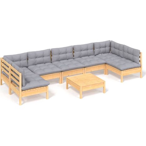 Maison Exclusive - Set Divani da Giardino 8 pz con Cuscini Grigi Massello di Pino (1/5)