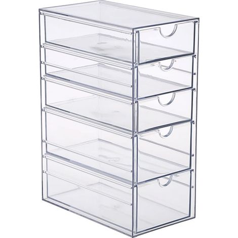 Boîte de Rangement Acrylique Transparente 5 Tiroirs, Organisateur pour Accessoires de Coiffure, Salle de Bain, Placard, Armoire, Bureau 25×17×10cm (1/5)