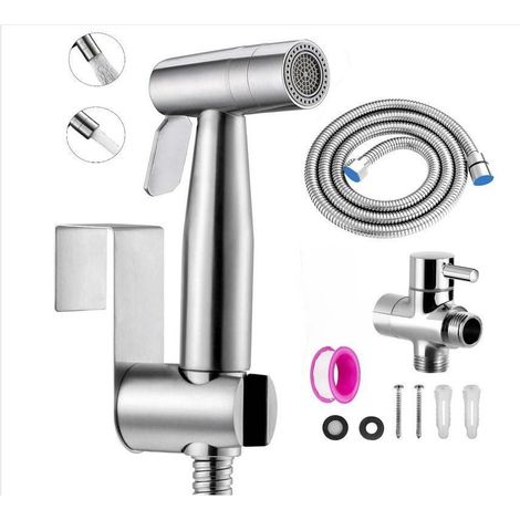 Kit Douchette wc,Pulvérisateur de toilette pour bidet,jet à deux fonctions, facile à installer, Pulvérisateur pour L'hygiène Personnelle Argent (1/4)