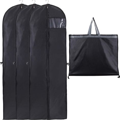 JSSEVN - Black Wedding Dress Cover 60x180cm Hanging Garment Bag with Visible Window for Bridesmaids, Dustproof, Waterproof, Mothproof, Foldable and Portable, Two-Sided Zipper, 3pcs (1/5)