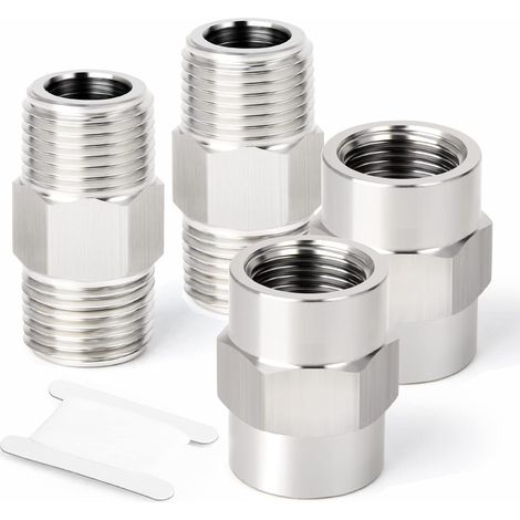 6 pièces 3/8" BSP x 1/4" forgé raccord de tuyau en acier inoxydable, douille hexagonale, adaptateur réducteur, connecteurs mamelon hexagonaux réducteurs - 1/8 (1/5)