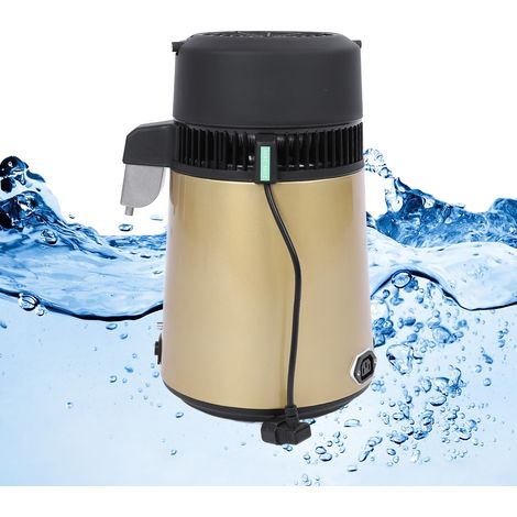 Destillateur d'eau 750W automatique couleur dorée pour cuisine, clinique dentaire et bureaux avec contenant bleu, capacité 4L et plug EU 220V (1/4)
