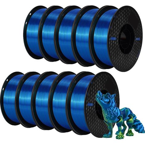 Filamento per stampante 3D, 10 kg PLA setoso, ad alte prestazioni, giallo, verde, blu (1/2)