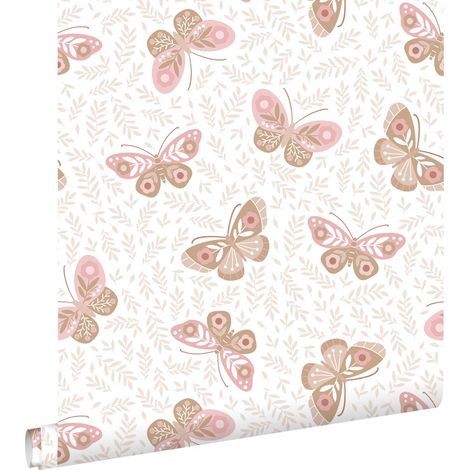 papier peint papillons blanc, marron et rose - ESTAhome (1/5)