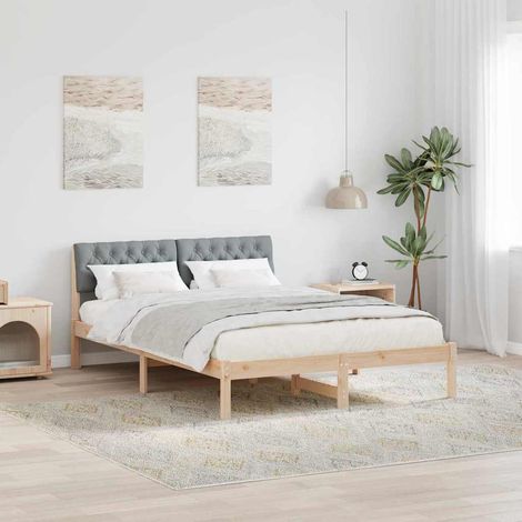 Bettgestell Braun und hellgrau 160 x 200 cm Massivholz Kiefer