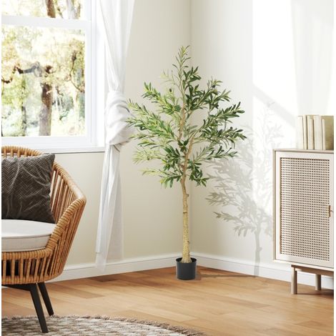 Plante artificielle olivier 150 cm en plastique vert, stable pour salon – MEUBLIV (1/5)