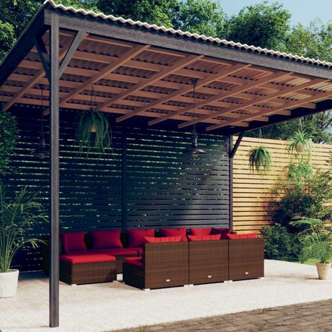 Salon de jardin 10 pcs Ensemble Table et Chaise de Jardin - avec coussins Marron Résine tressée BV699963 - BonneVie (1/5)