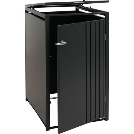 [NEUWERTIG] 1er-Mülltonnenverkleidung HHG-326, Mülltonnenbox mit Deckel, Metall 122x68x84cm 35kg anthrazit