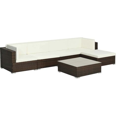 6 Piece Garden Lounge Set with Cushions Poly Rattan Brown vidaXL (1/5)