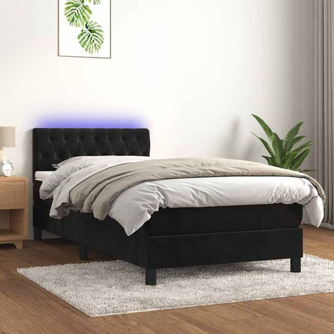 Cama box spring colchón y LED terciopelo negro 90x200 cm (1/5)