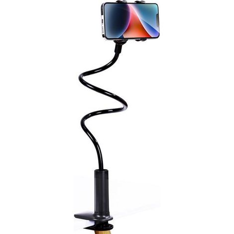 Support tablette et téléphone col de cygne Spiralé, réglable, pince pour lit, bureau et cuisine (1/5)