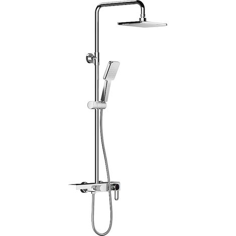 Colonne de douche en acier inoxydable avec tablette - Brush nickel - Hauteur réglable - JIZEO (1/4)