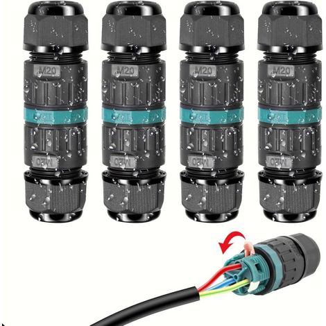 Serbia – Connecteur électrique étanche IP68 – Raccord de câble 3 fils pour environnements humides – Boîte de dérivation extérieure – Lot de 4 (1/4)