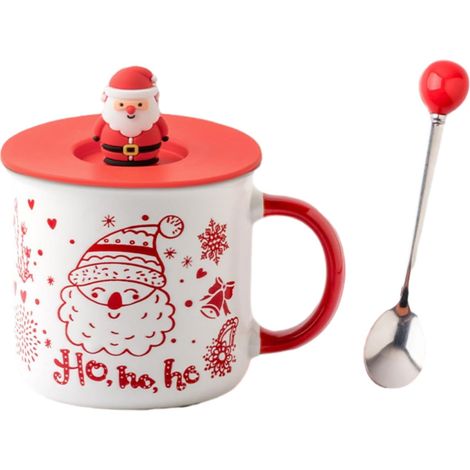 Tasses de Noël avec le Père Noël - Tasses à boire - Tasses de Noël - Mug de Noël - 350 ml avec couvercle et cuillère (1/2)