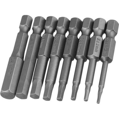 Jeu de 8 Embouts de Tournevis Hexagonaux Magnétiques 50mm en Acier S2 Bits Embouts de Vissage à Tête Hexagonale H1.5-H8 Ensemble de Tournevis à Queue Hex 1/4 pouce (1/5)
