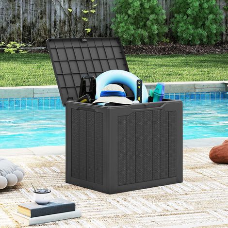 Coffre de Rangement Extérieur 96 L avec Couvercle Verrouillable et Texture en Rotin Tressé, Boîte de Rangement Étanche, Noir (1/5)