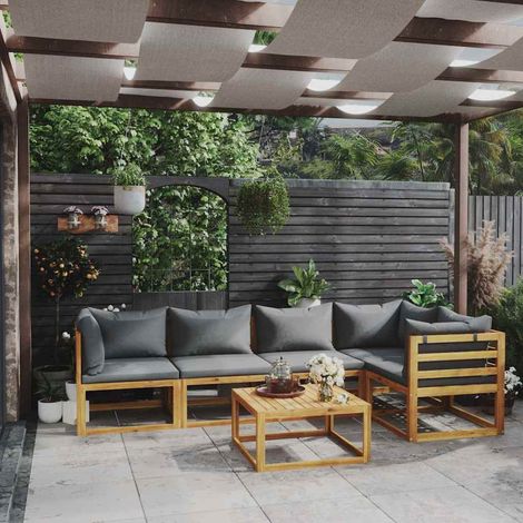 vidaXL Muebles de jardín 6 pzas cojines madera maciza de acacia (1/5)