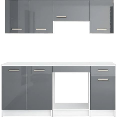 Cuisine complète - Avec plan de travail 180 cm - Gris brillant et Blanc - TRATTORIA (1/5)