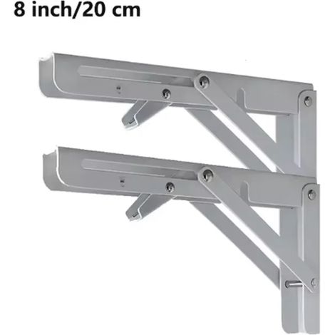 (2 supports blancs de 20 cm - standard) 2 supports d'angle pliables triangulaires robustes en acier inoxydable, réglables, pour étagères murales ou de table, pour banc (1/5)