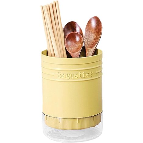 Organisateur comptoir jaune pour ustensiles cuisine 25 cm, égouttoir à couverts compartimenté, idéal. (1/5)