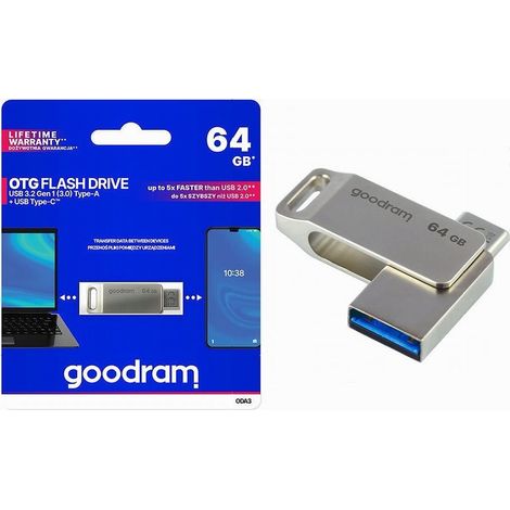 TRADE SHOP - Pen Drive 64 Gb Usb 3.2 Gen 1 3.0 Type-a + Usb Type C Dual Drive Otg Oda3-64gb - (1/5)