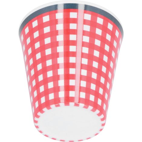 Tasse à eau/café/lait en imitation porcelaine 260 ml, idéale pour les restaurants et les écoles (quadrillage rouge). (1/5)