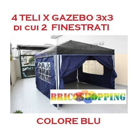 Set 4 Teli Laterali Finestrati Blu Adattabili A Gazebo 3x3 Rapidi O Fissi Ble