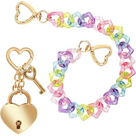 Set di 2 portachiavi dorati con catena acrilica per borse, accessori moda donna, ciondoli per borse, graziosi portachiavi decorativi adatti per (1/5)