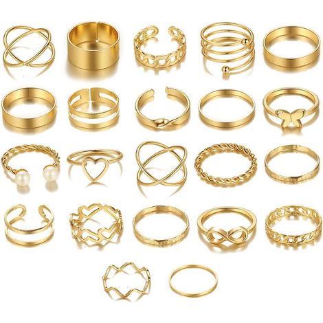 Conjunto de 22 anillos de acero inoxidable para mujer, anillos midi apilables para nudillos. (1/5)