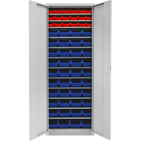 Metallschrank NAVAX mit 12 Fachböden + 40 Lk Gr. 3 + 18 Lk Gr. 2L RAL 7035 (grau) (1/4)