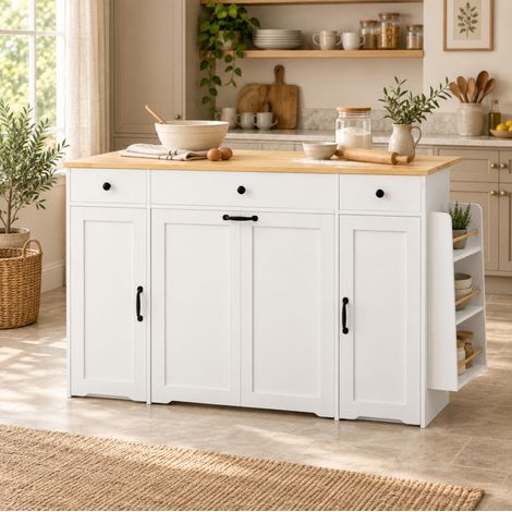 Sideboard 136 x 65 x 90 cm aus MDF, Weiß/Holzoptik, 3 Schubladen – MEUBLIV (1/5)