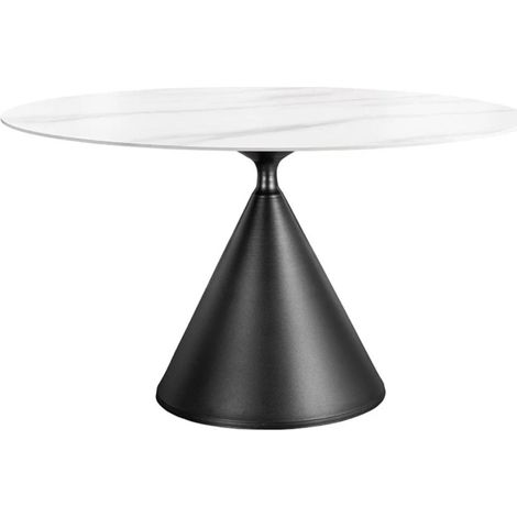 Tavolo da pranzo VOLTIS – Rotondo diametro 135 cm – Piano in ceramica effetto marmo bianco – Gambe in metallo – Stile chic (1/5)