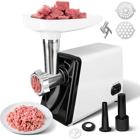 Picadora de carne de 2500 W, motor eléctrico, 2 en 1, con 2 placas de acero inoxidable, accesorio para kubbe y salchichas, para una molienda rápida.