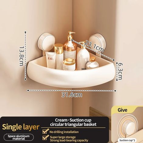 (Porte-gobelets à crème) Étagère de salle de bain adhésive à ventouses sans perçage, étagère de salle de bain, étagère suspendue en aluminium pour toilettes, organisateur de salle de bain à accrocher (1/5)