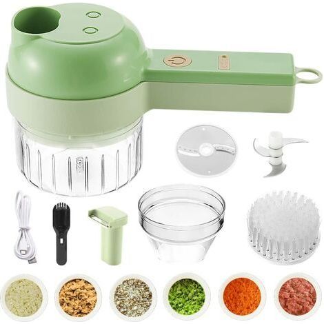 Hachoir Électrique sans Fil, Kit Mini Hachoir à Ail Presse Portable, Processeur de Hachoir Légume avec Pinceau de Nettoyage pour Les Oignons de Poivrons au Gingembre(Vert) (1/5)