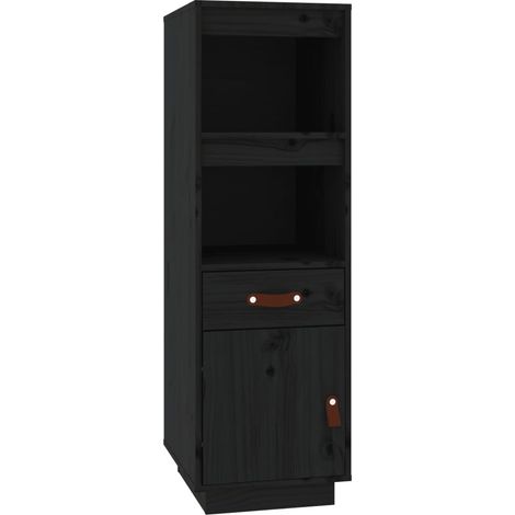 Buffet haut Meuble de rangement Noir 34x40x108,5 cm Bois massif de pin (1/5)
