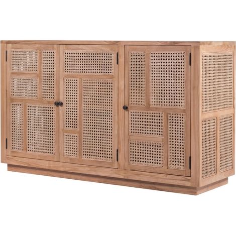 Bahut teck et rotin 3 portes COLONIAL - 135x45x80 cm - Kayu Meuble (1/5)