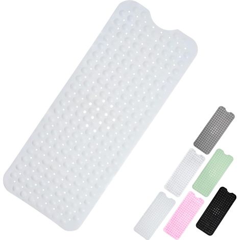 Rechteckige Badematte – 1 Stück – Weiß, rutschfest – mit Saugnäpfen und Wasserablauf – Duschsicherheit für Kinder und Senioren – 100 x 40 cm (1/5)