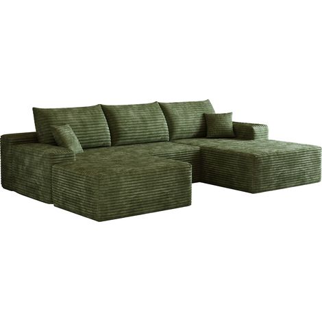 Sofá Esquinero Modular en Tejido de Cordón, Asiento Profundo, Sin Montaje, Verde 270 x 175 x 83 cm (1/5)