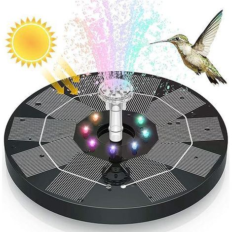 Fontaine solaire extérieure pour bassin, pompe immergée 3,5 W avec 6 jets et éclairage LED 7 teintes, idéale pour bain d'oiseaux et déco de jardin. (1/5)