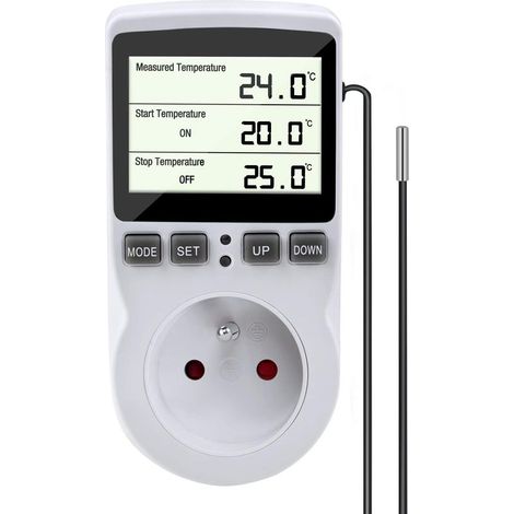 Enchufe termostático, controlador digital de temperatura, enchufe digital programable con sonda, temporizador digital programable, enchufe termostático para calefacción de invernaderos y acuarios. (1/5)