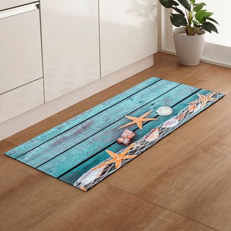 Tapis De Cuisine Anti Fatigue - Fibre Polyester - Motif Coquillage Et Étoile De Mer - Non Glissant - Facile À Nettoyer - 60 x 90 cm (1/5)