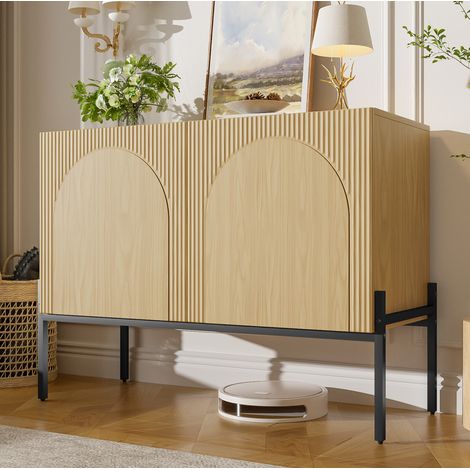 Aparador 2 puertas patas metálicas líneas curvadas 100 x 40 x 75 cm natural OKWISH (1/5)