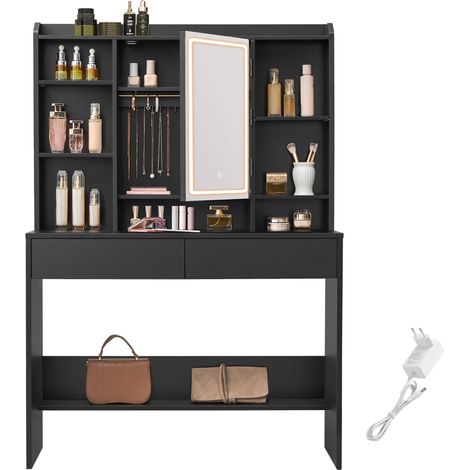 VASAGLE KAILYN Collezione - Toeletta con Luci LED 3 Colorazioni con Luminosità Regolabile, Tavolo da Trucco con Specchio, Ripiani Regolabili, 2 Cassetti, Postazione Trucco, Nero Inchiostro RDT123B01 (1/5)