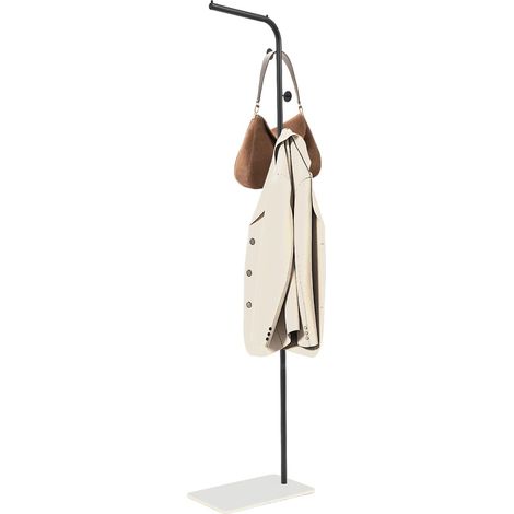 HAUTOUR Porte-vêtements en métal, 170 cm, étendoir à linge au sol avec 3 crochets à tête ronde en forme de L, tringle à vêtements de 30 cm, porte-manteau pour maison, hôtel et bureau, noir+blanc (1/5)