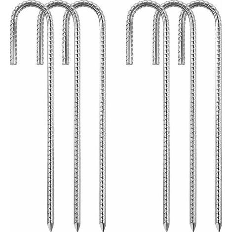 (8 mm x 30 cm) Stahl-Zeltnägel, 6er-Set, verzinkt, J-förmig, Trampolin-Befestigungsset, Trampolinzelt, Campingzelt, Schaukel, Trampolin-Abdeckung (1/4)